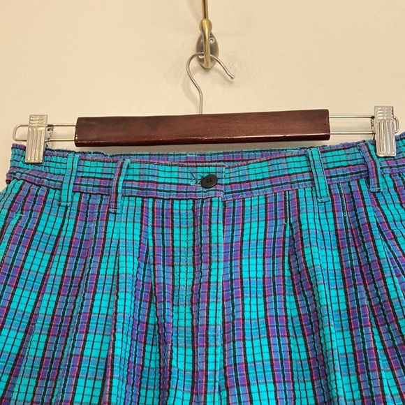 Vintage Mom Shorts Womens Small Blue Purple Plaid Cotton Seersucker 90s Preppy - Picture 3 of 13